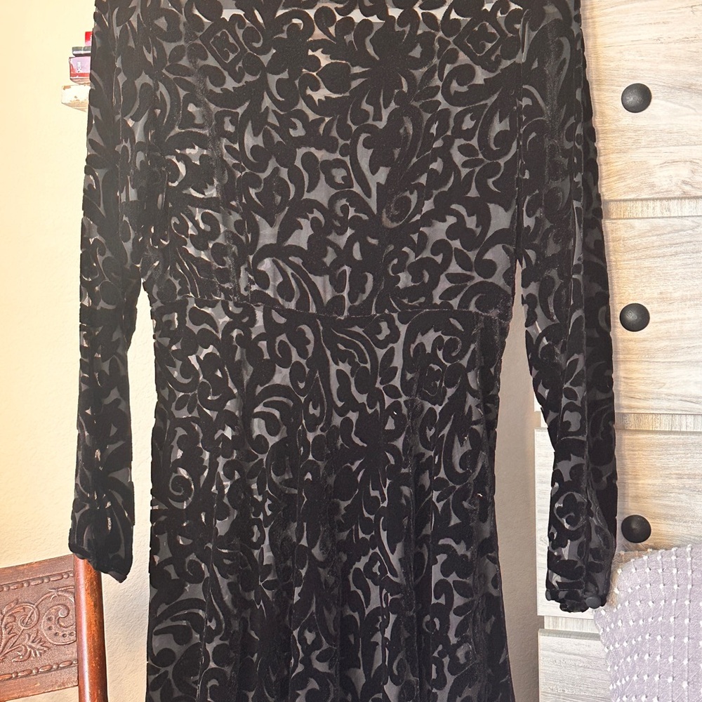Vintage Black Sheer Burn Out Dress sz 8S